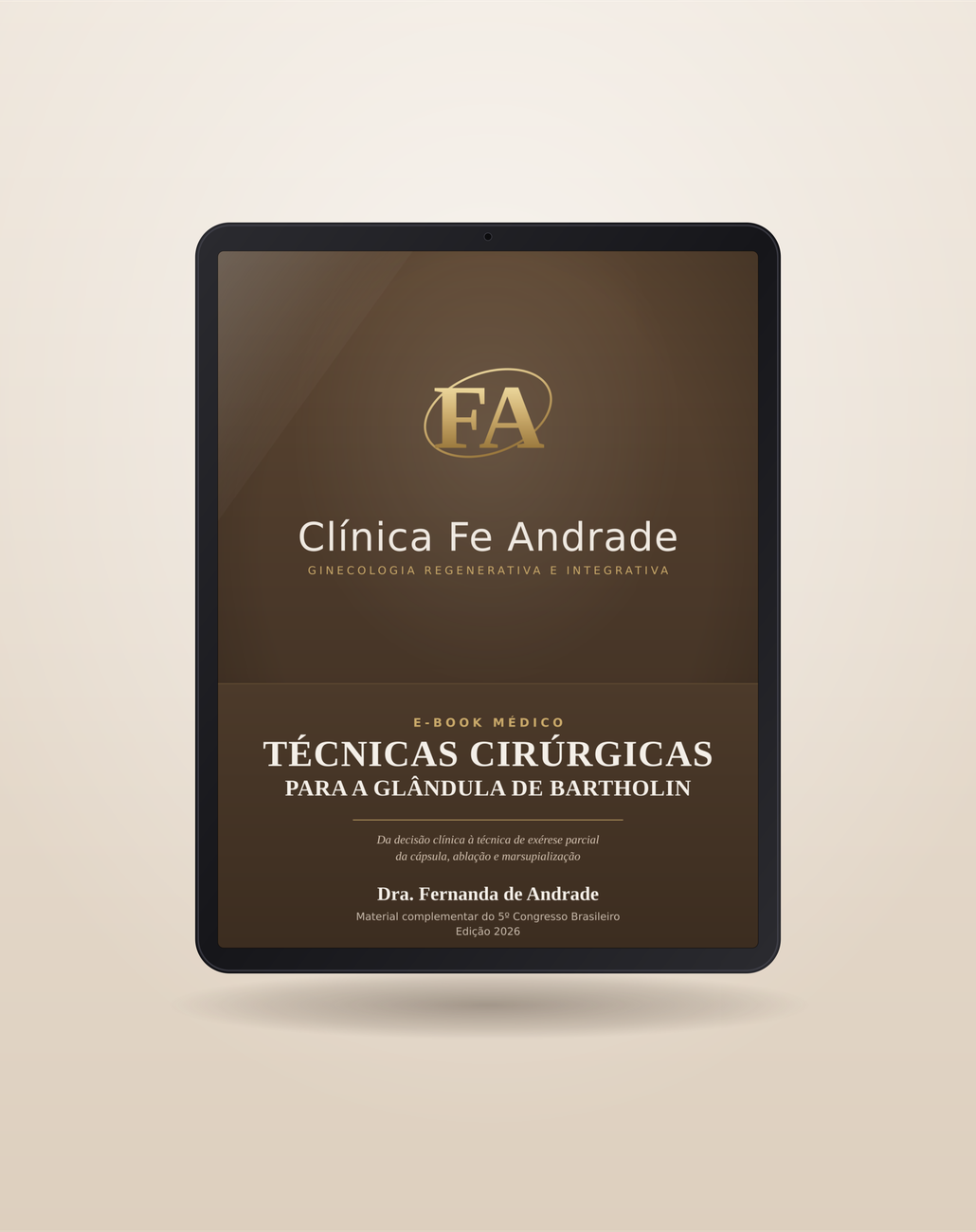 Mockup do e-book Técnicas Cirúrgicas para a Glândula de Bartholin em tablet